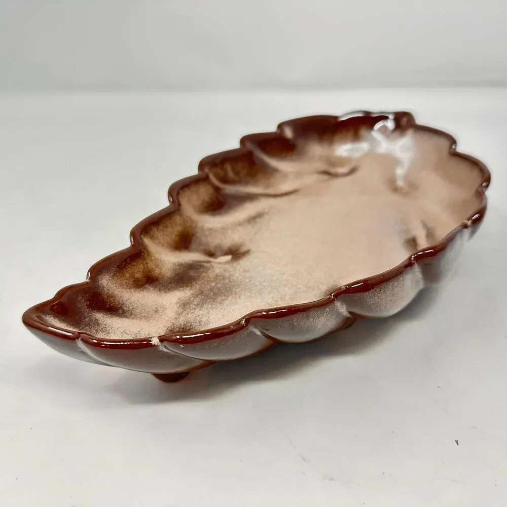 Vintage Frankoma Pottery 226 Leaf Dish Plainsman Brown Ceramic Bowl Tray MCM